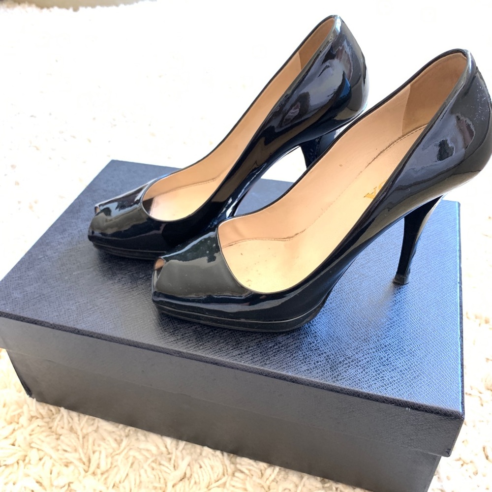 Prada Peep Toe Patent Pumps 36.5